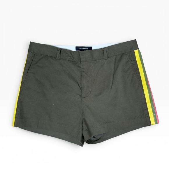 le superbe Pants - Le Superbe Racing Stripe Shorts Women 6 Olive Green Multi Color Side Tape Cotton